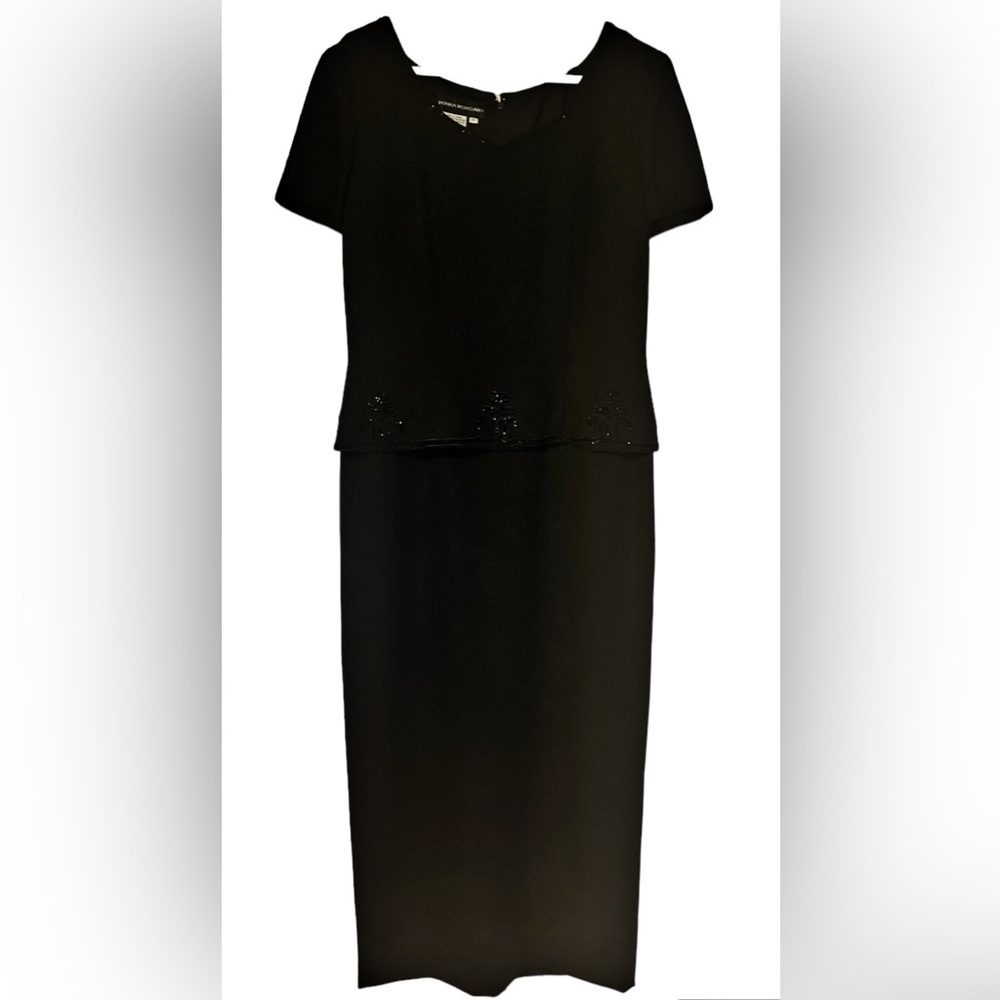 Donna Morgan Maxi Short Sleeve Embellished V-Neck Evening Gown Sz 12 Black